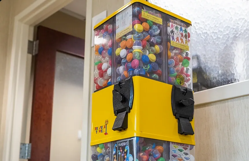 The gumball machine by the treatment rooms.
